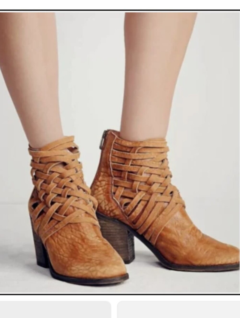 Free People Carrera Leather Tan Brown Zip Ankle Boots EU 40 US 10